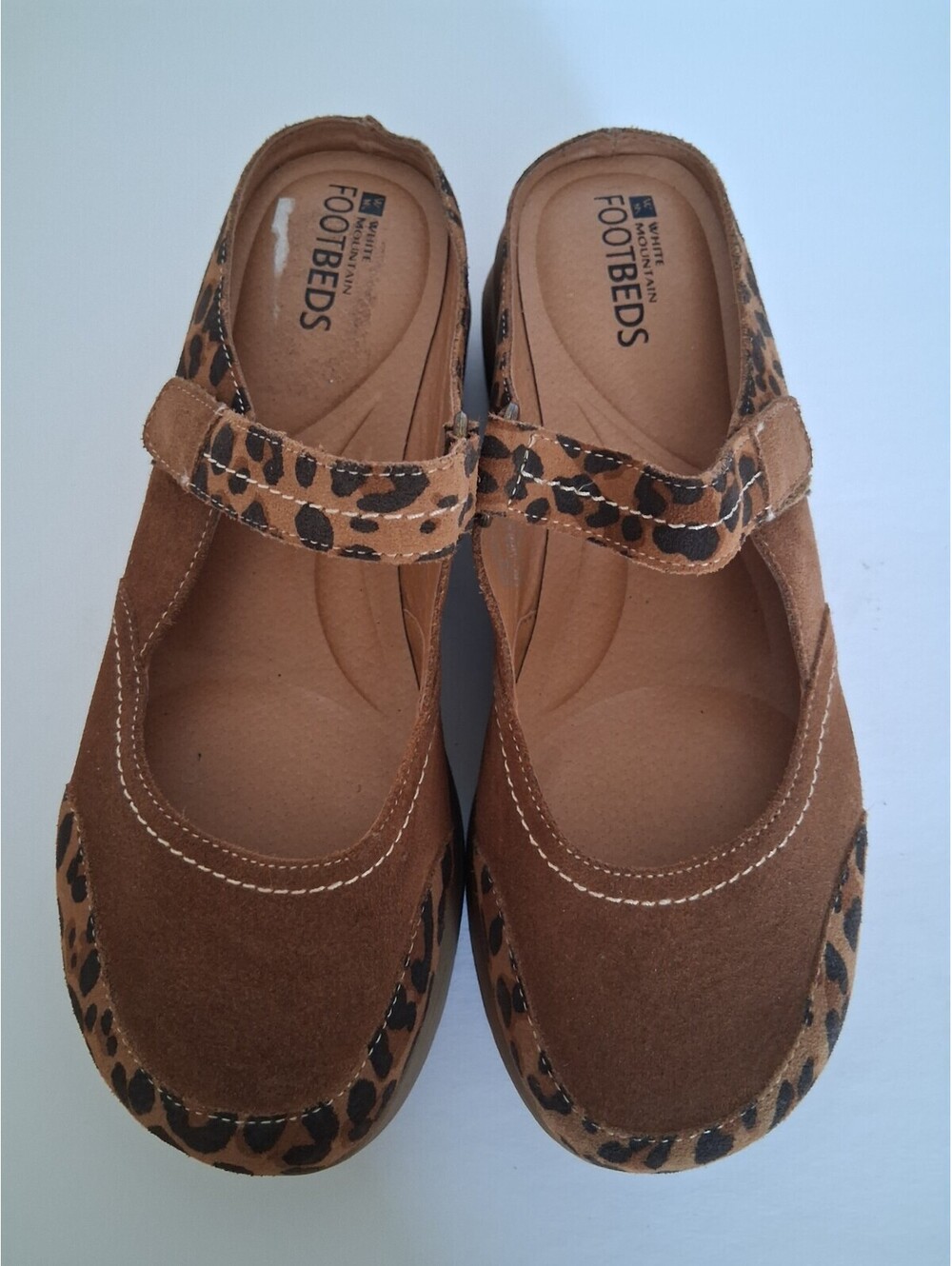 White Mountain Footbeds Womens  Suede Leather Leopard Mary Jane Mule Shoes, 8.5M